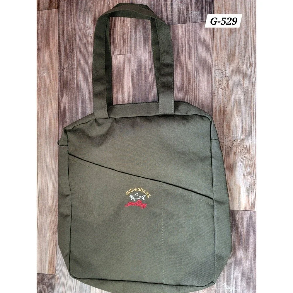 Paul & Shark Khaki Green Mens Bag Zipper Embroidered Casual Travel NWOT